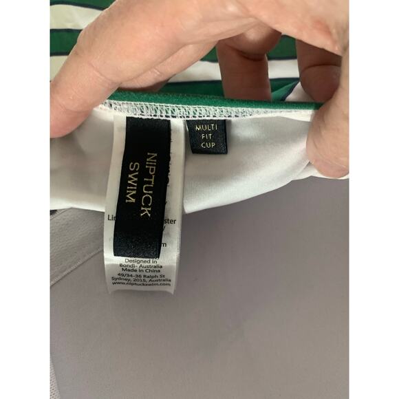 Nip Tuck Green White Stripe One Pc Swimsuit sz 8 US - Picture 6 of 8